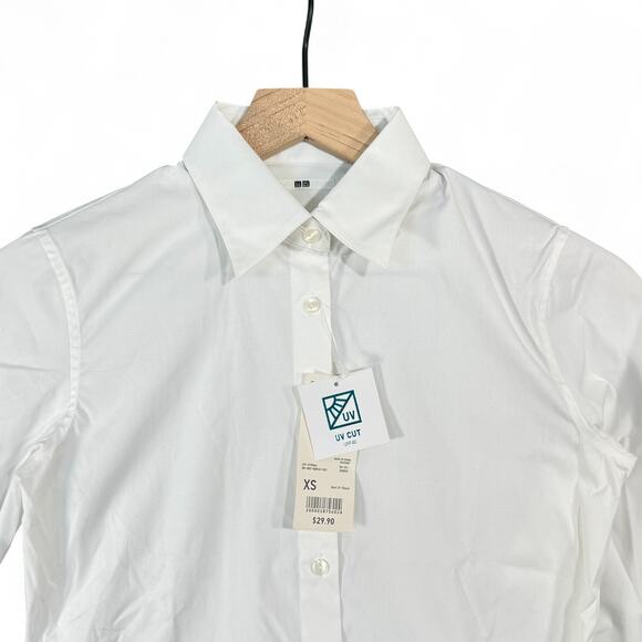 UNIQLO Lot 2 NEW UV Cut Stretch Broadcloth Long Sleeve Shirt White Work Women XS - Picture 2 of 11